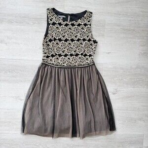 Roz & Ali Dress Lace Tulle Party Prom Size 12 Black & Gold Sleeveless Cocktail